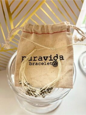 🤍✨ Pura Vida Braided Silver Bead Bracelet Ivory New w/pouch ✨🤍